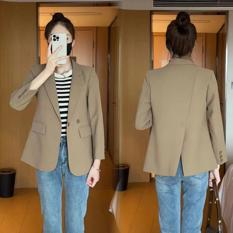 

Lucyever Autumn New Office Lady Blazers Black Khaki Long Sleeve Temperament Suit Jacket Ladies Korean Chic Back Split Blazer