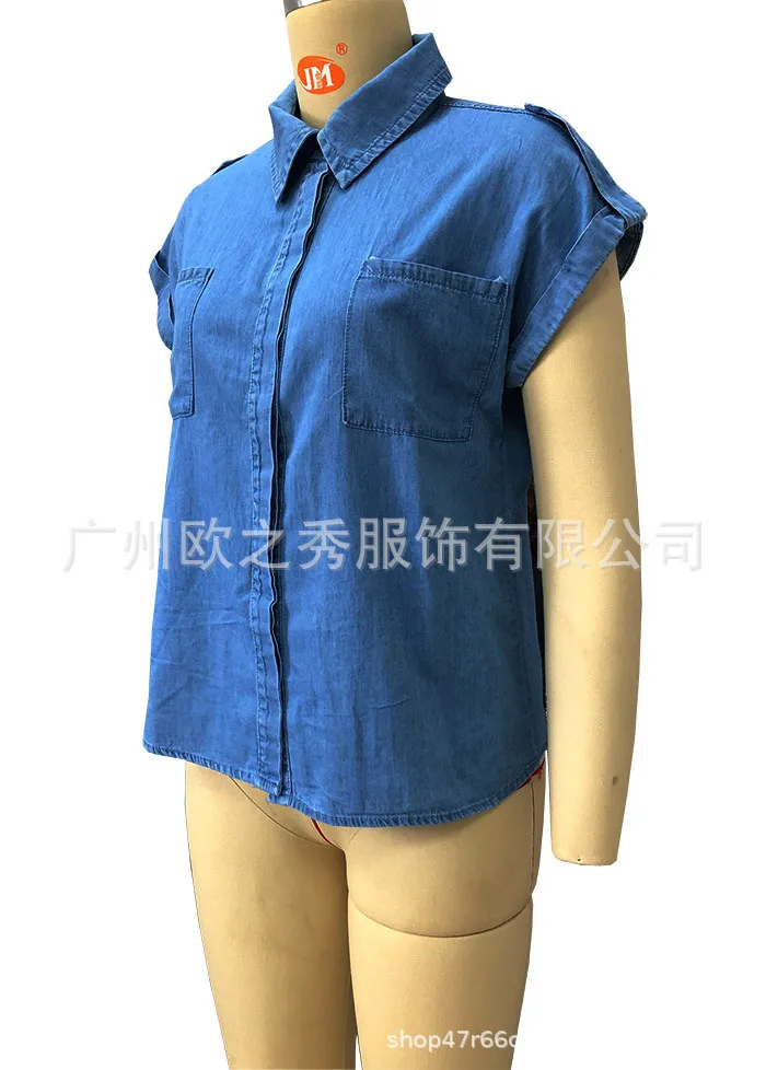 Women Shirts Tops Y2k Blouses Turn Down Collar Short Sleeve Single Breasted Summer Sexy Shirt Top Splice Loose Casual Spring