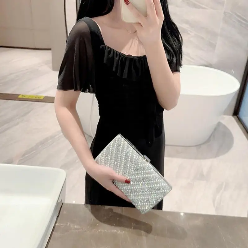 Rhinestone Pearl Shining Evening Bags Wedding Party Women Clutch Handbag Beading Elegant Chain Crossbody Bag Lady Trendy Purse