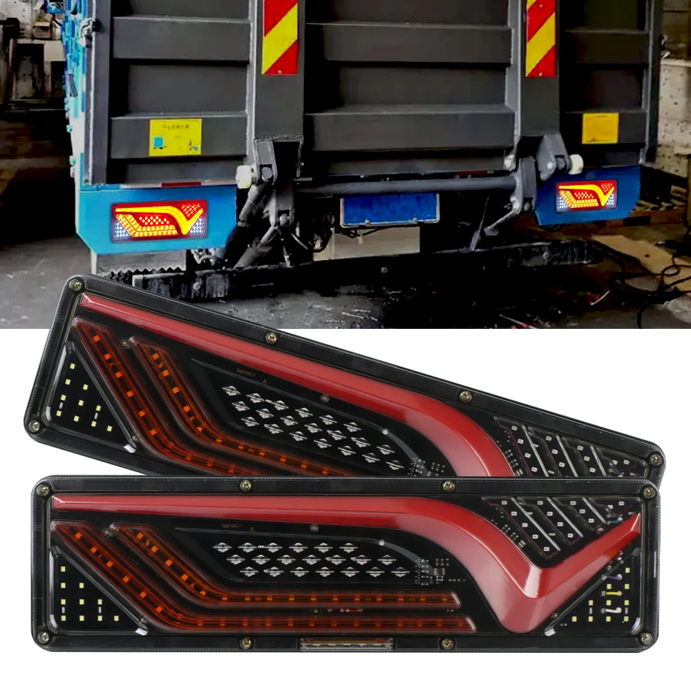 24V Truck Lights Trailer Taillights Turn Signal LED Flashing DRL Brake Reverse Rear Tail Lamps For Lorry Heavy Duty Vehicles