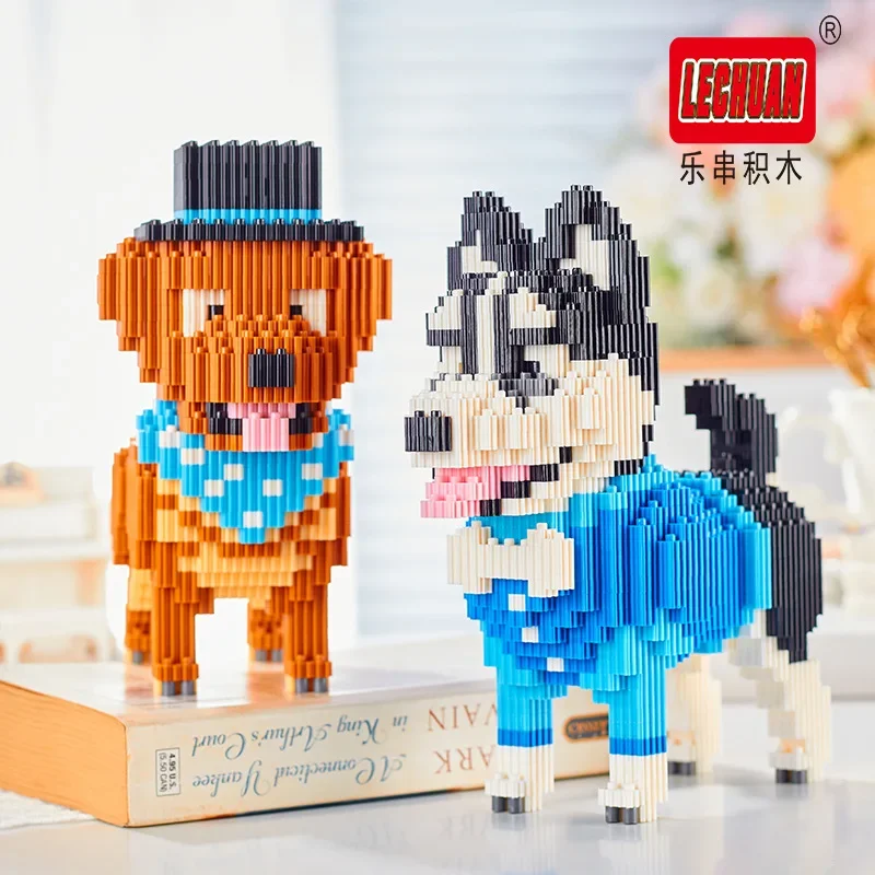 Funny Animal Dog Building Blocks Dress Up Husky Corgi Bulldog Assembly 3D Model Mini Brick Figure Toy for Home Decor