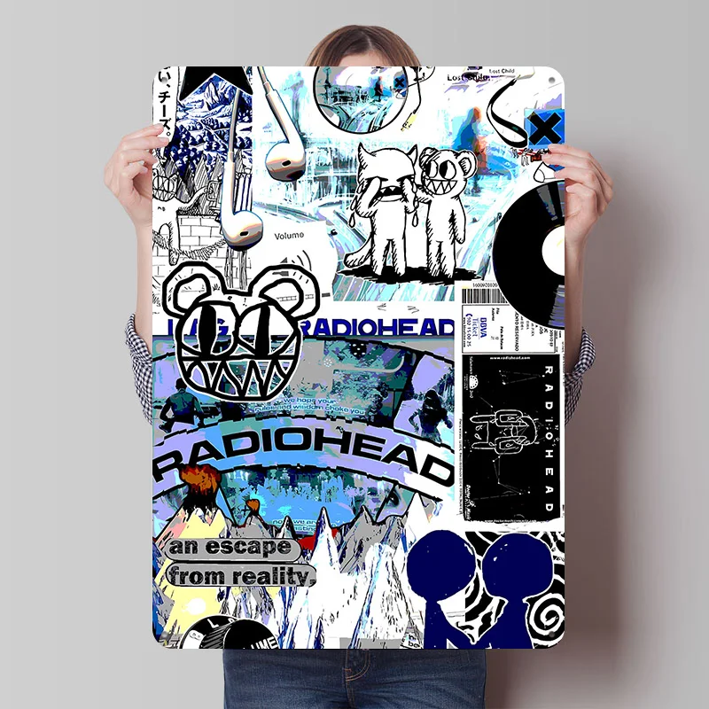 Radiohead Collage: Escape From Reality Poster Customized Vintage Metal Signs Wall Art Retro Tin Plaque for Bedroom Decorations