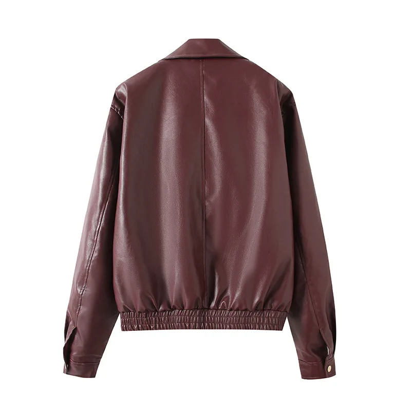 Retro Cool Long Sve Zipper Sle Leather Jaet Neues Damen-Faion 2025, dünnes Modell mit Umlegekragen für die Herbstsaison