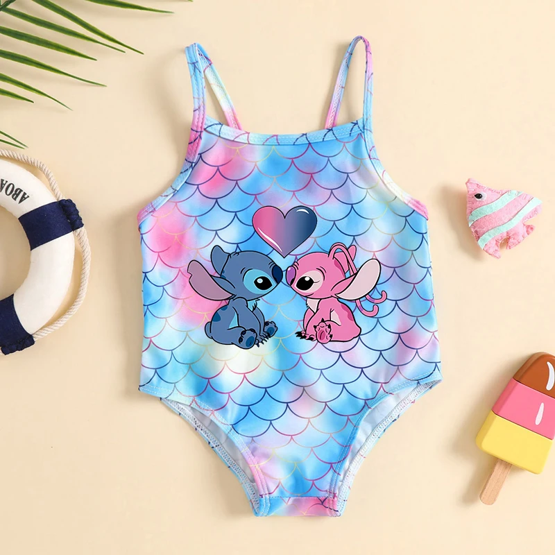 Disney Lilo&stitch Girls Tankini Swimsuits Summer Beachwear Kid Girl Mermaid Bathing Suits Two-pieces Bikini Swimsuits Swimwear