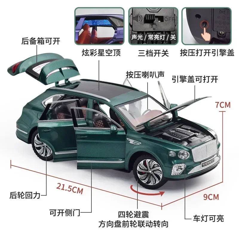 1:24 Bentley Bentayga High Simulation Diecast Metal Alloy Model samochodu Pull Back Sound Light Car Kolekcja prezentów dla dzieci A543