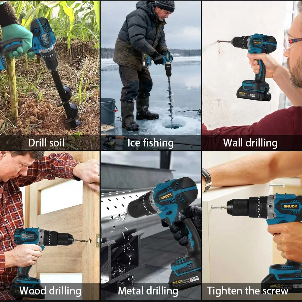 Snuok Бесщеточная многофункциональная электрическая ударная дрель 120N.M Аккумуляторный электроинструмент для домашнего ремонта для литиевой батареи Makita 18 В