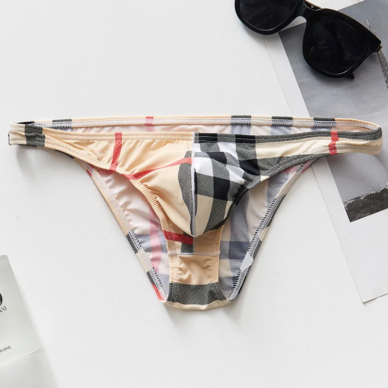 Men's Printed Ice Silk Briefs Slim Fit Breathable Elastic Low Waist Sexy One-piece No Trace Underpants
