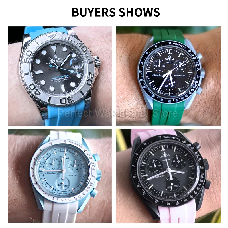 Para Rolex Snoopy marca compartida Luna y Mercury 20mm correa de reloj hebilla de aguja curva Material de silicona ligero para correa Casual