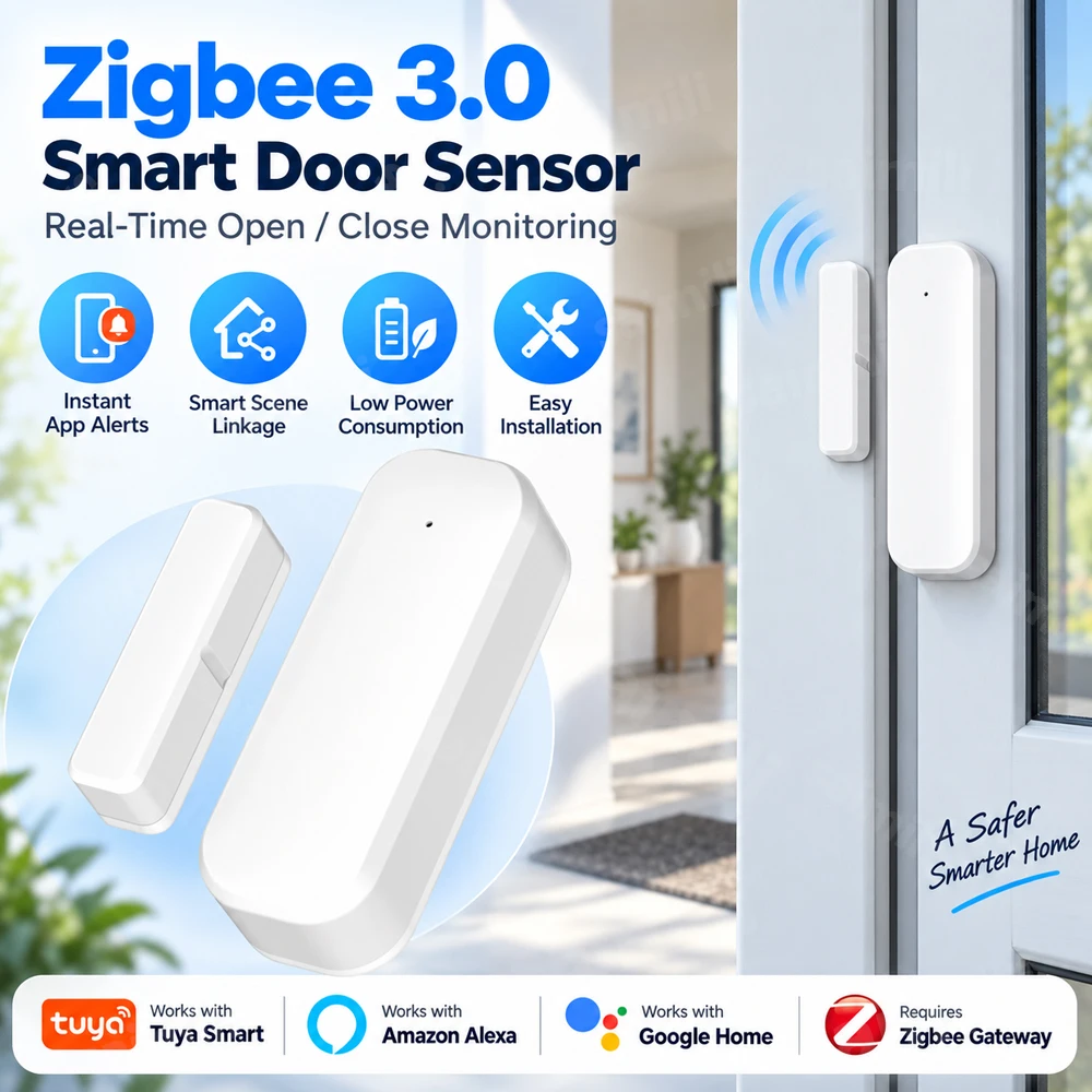 Zigbee3.0 Home Security Door Window Sensor Stick‑on Installation Support Voice Assistant Real‑time Status Notification Sensor