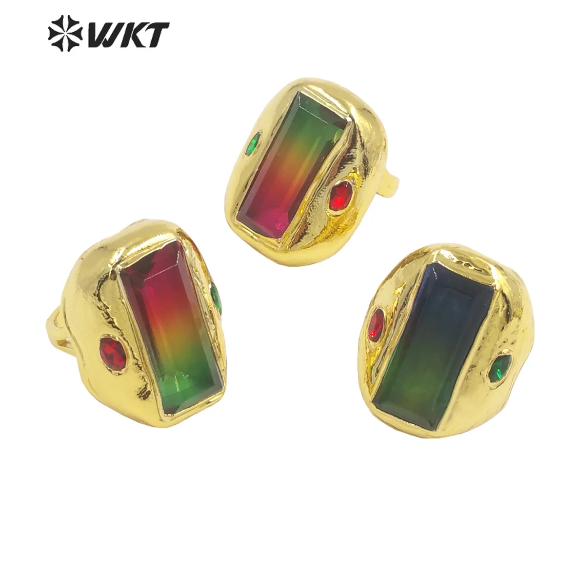 

WT-MR022 WKT 2023 Fashion Style Rainbow Crystal Quartzring Cute Shape Finger Ring Wedding Ring Adjustable Trend