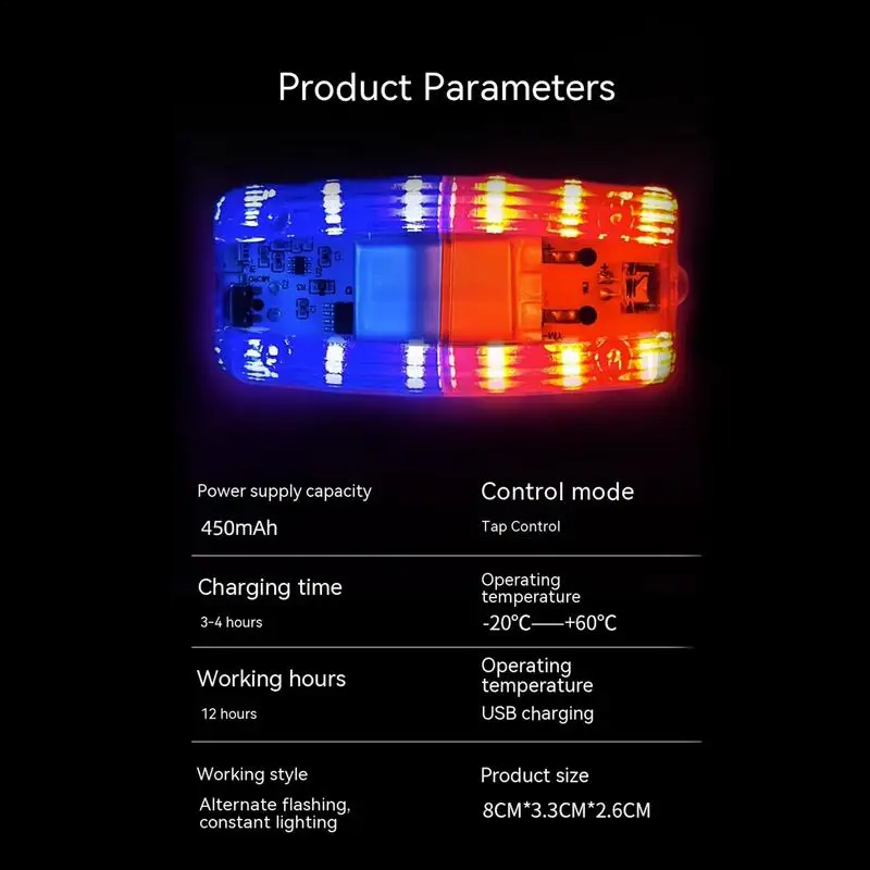 Lumière LED à Iodine Rouge et Bleue, Chargement USB avec réinitialisation en Acier Inoxydable, Alarme de Patrouille de Sécurité, Lampe Stroboscopique à Signal Flash