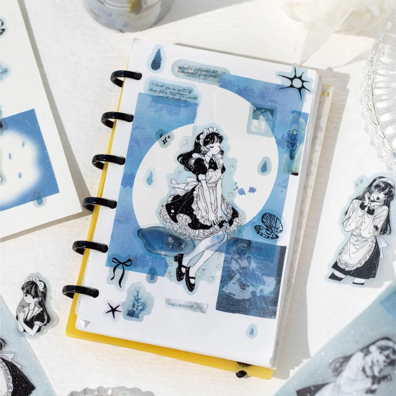 Washi Tape 60mm*2m Black and White Tone Minimalist Cartoon Girl Tape for Handbook, DIY & Scrapbooking, Thin Phone Case, Diary