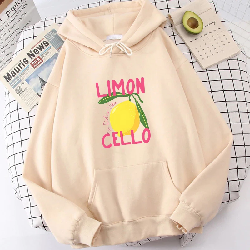 Limon Cello La Dolce Vita Printing Hoodie Men Women Comfortable Sweatshirt Warm Pullover Loose Long Sleeves Neutral Sweatshirt