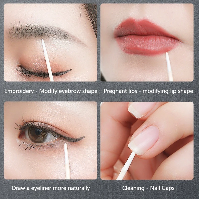 Lint Free Micro Wood Makeup Brushes Double-Pointed Disposable Ultra-Small Cotton Swab Brush Eyelash Extension Glue Removing Tool