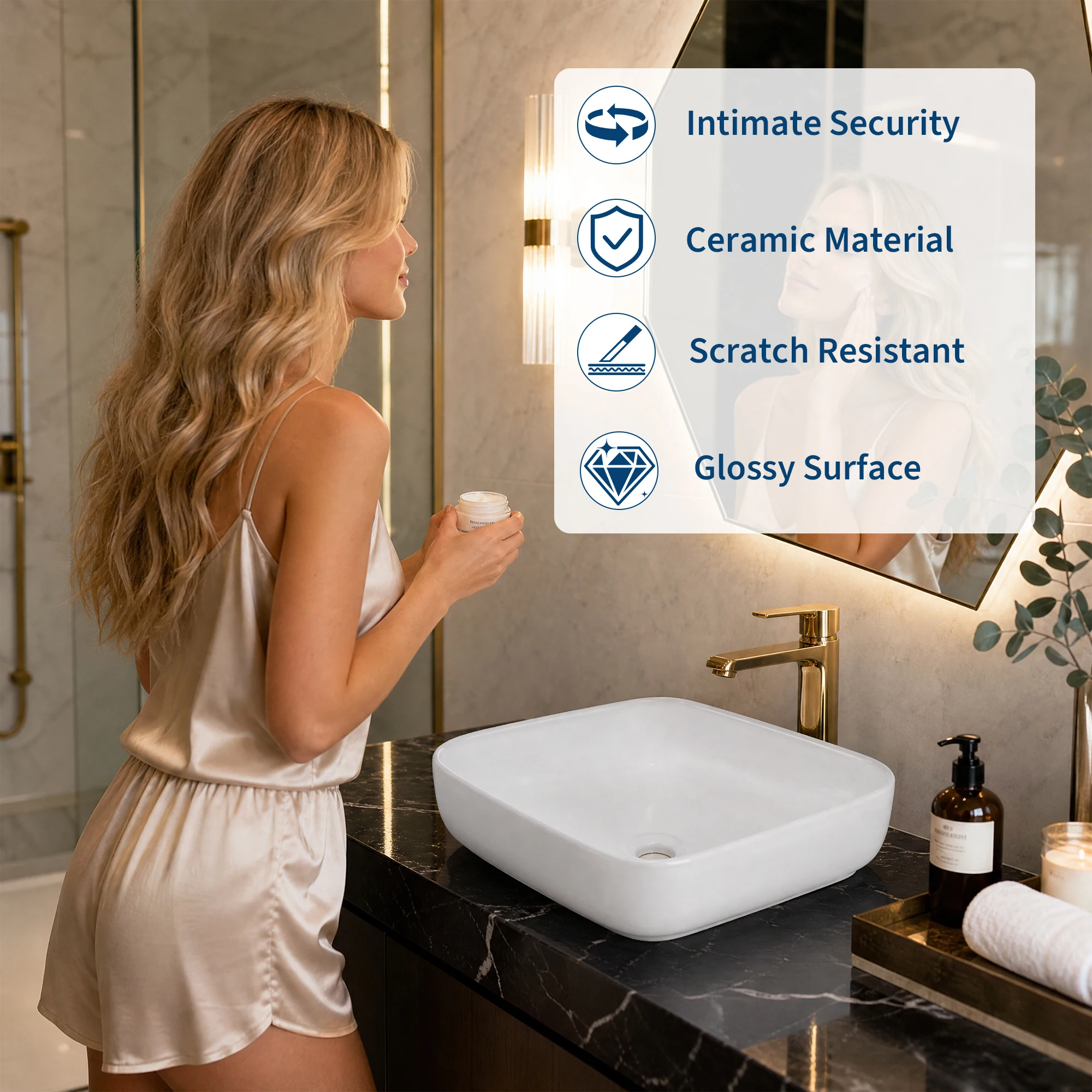Bathroom Vessel Sink, 19.69'' x 15.75'' x 5.31'' Semi Recessed Bathroom Sink Rectangular White Ceramic Sinks for Bathroom Modern Bath Sink Bowl Vanity Sinks Above Counter Basin view 7