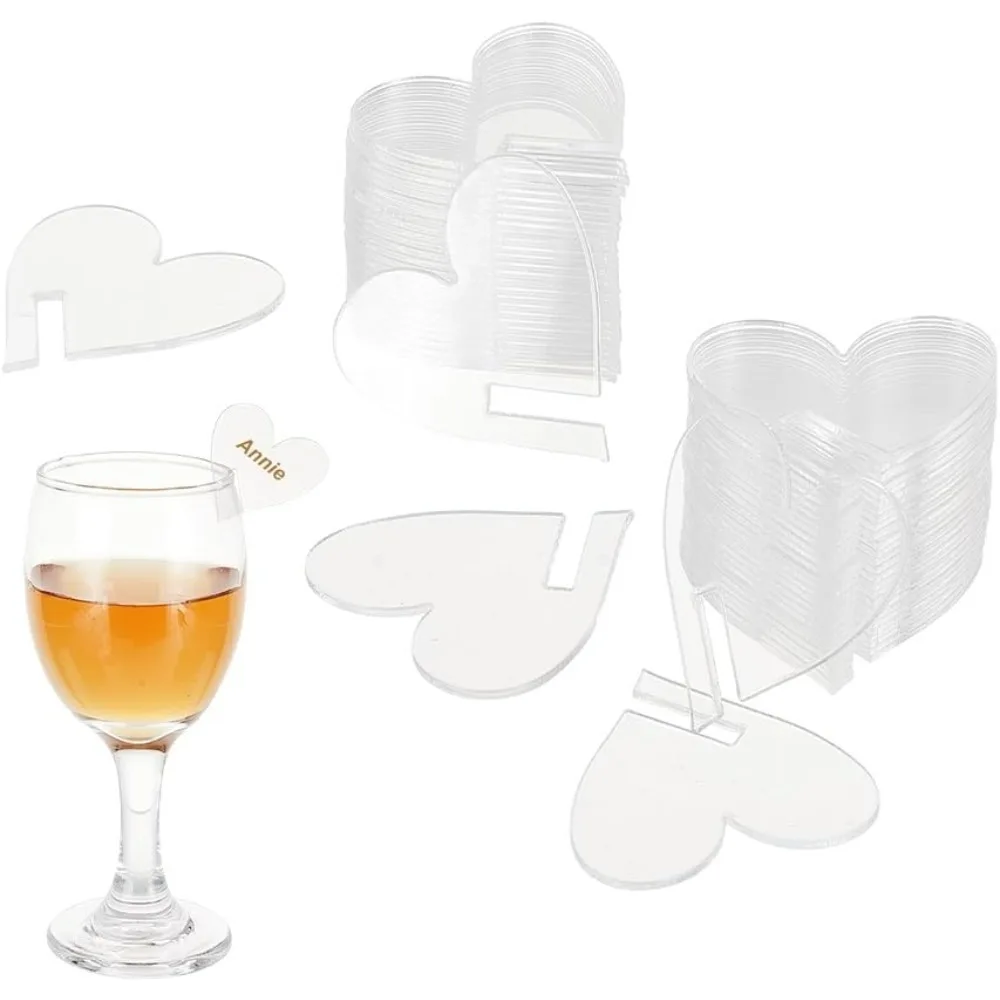 

60 Pcs Acrylic Transparent Love Shape Tags Party Drink TagClear Drink Markers Blank Tags Acrylic Drink Tag for Wedding