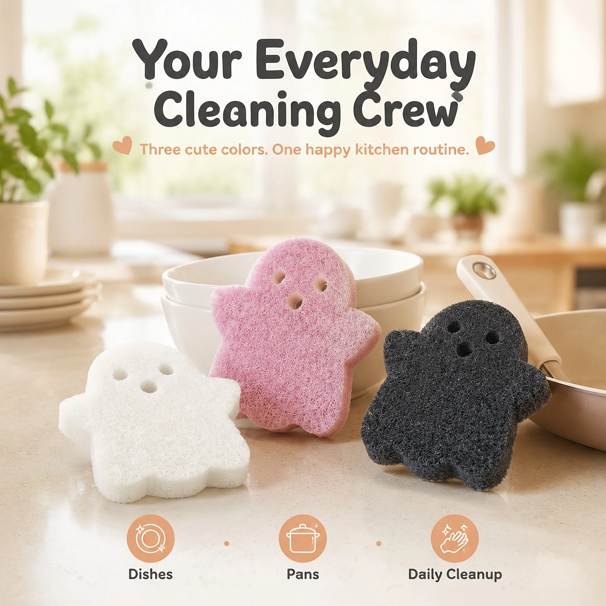 6/3 Pieces of Randomly Colored Halloween Cleaning Sponges, Kitchen Scrubbing and Dishwashing Sponges, Double-Sided Sponges, Three-Layer Composite Magic Stain-Removing Cleaning Sponges