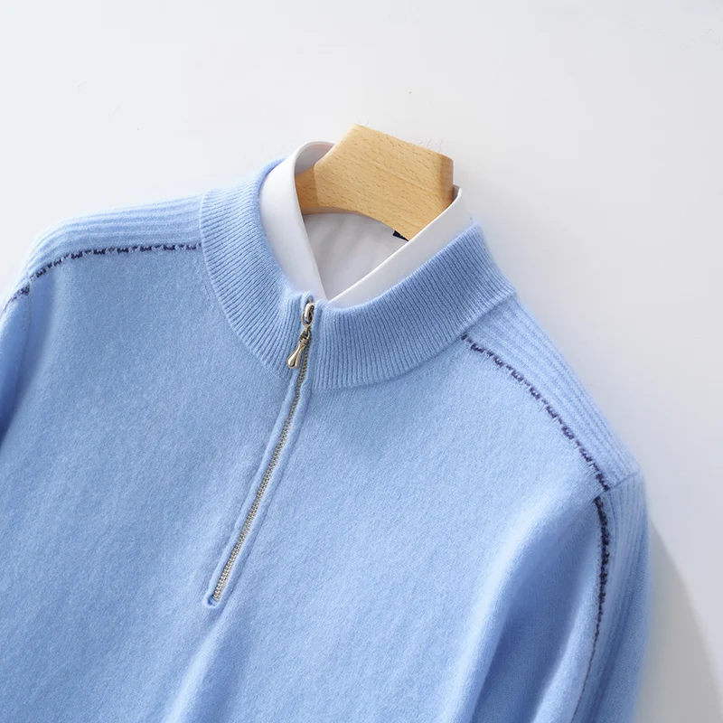 100% lana merino color block maglione con mezza cerniera collo finto pullover a maniche lunghe cashmere abbigliamento basic morbido e confortevole