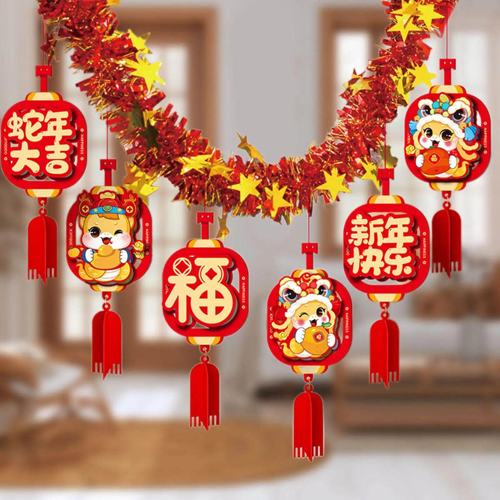 Chinese New Year Garland Reusable Success Happiness Lunar New Year Ornament Room Ceiling Garland Home Decoration 8x200cm