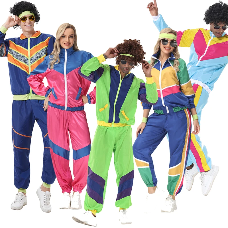 2025 New Arrival Shell Suit Hip Hop Cosplay Purple Women Track Suit Halloween Dress Up Green 80s Tracksuit Costume for Men