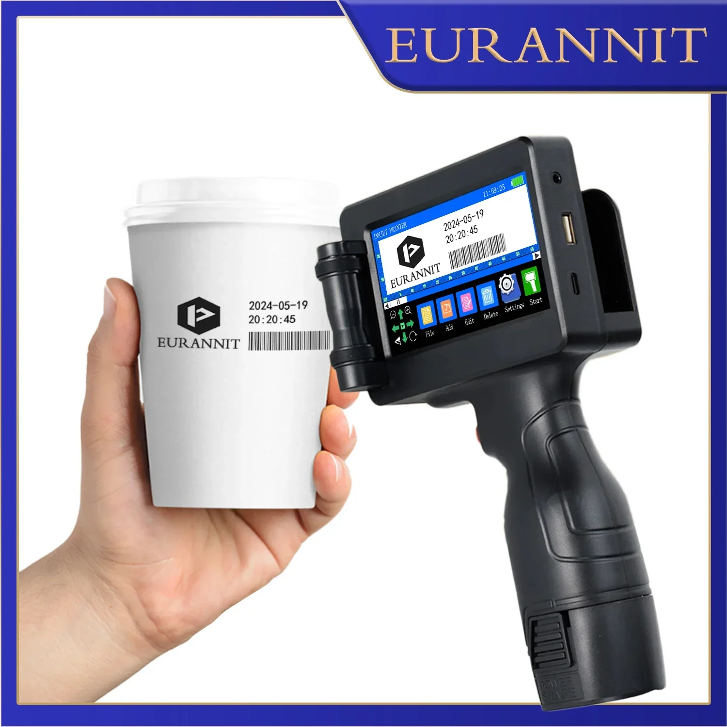 EURANNIT E17 12.7mm Portable Printers Handheld Inkjet Printer Text QR Barcode Batch Number Logo Image Date Printing Machine