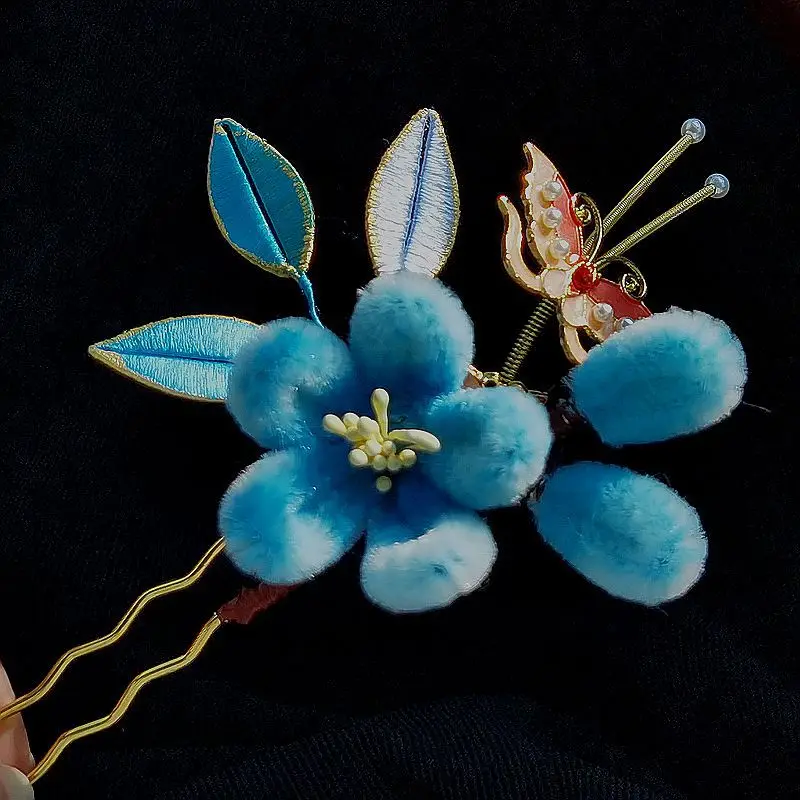 

Original Handmade Imitation Velvet Flower Hair Accessories Hair Hairpin Blue Sweet Vintage Velvet Flower Hair Hairpin Plate Hair