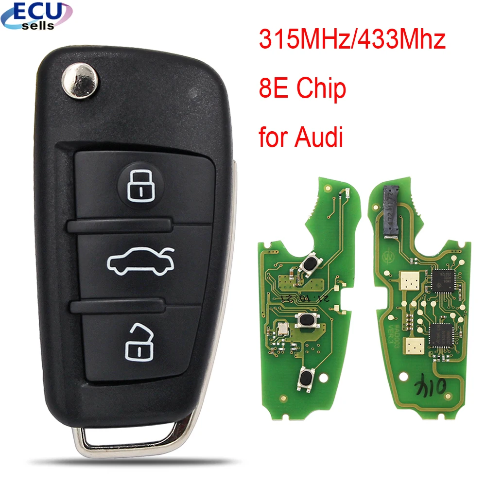 315/433/868MHz 8E0837220Q 8E Electronic Chip 8E0 837 220 Q/M/T/R Af Flip 3 Button Remote Car Key Fob For Audi A6L Q7