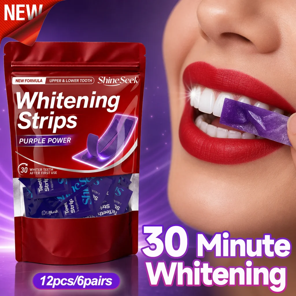 Teeth Whitening Quick - 12個入り/6ペア、新処方の「Pap+Purple」30分速効ホワイトニング歯磨きシート。第3世代の紫色歯磨きシート技術を採用し、歯を優しく白くします。過酸化水素は含まれていません。歯茎が敏感な方にも適しており、歯茎を傷つけません。食事後、デート後、パーティー後など、手軽に歯を白くし、輝く笑顔を演出します。