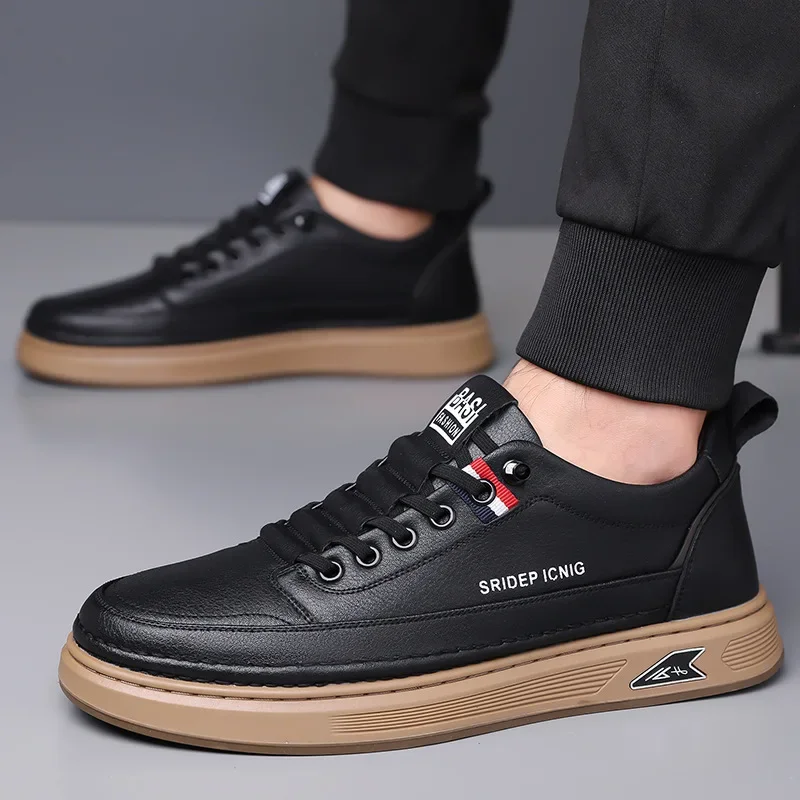 Primavera outono couro de vaca tênis casuais para homens novo designer sola macia sapatos de tabuleiro masculino moda antiderrapante zapatos de hombre