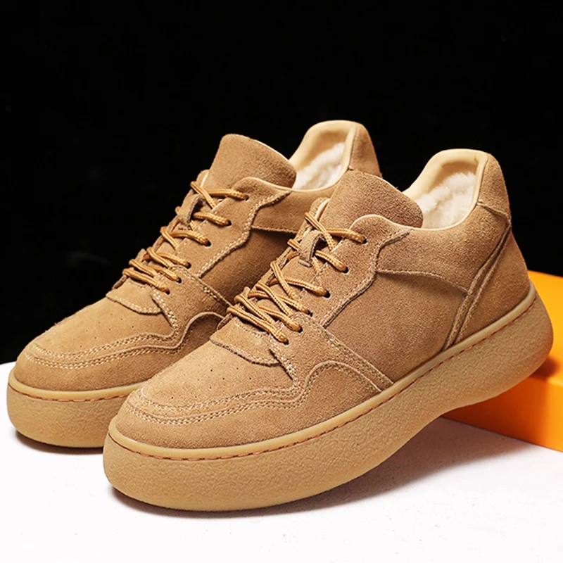 

Winter Outdoor Cold-proof Snow Shoes for Men's Height Increasing Shoes Sheepskin and Wool Integrated Anti Slip Warm Cotton Shoes