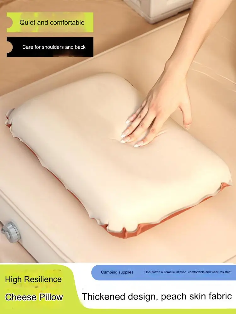 Cheese Automatic Camping Inflatable Pillow Outdoor U-shaped Pillow Portable Travel Pillow Thick Velvet Outdoor Cheese Pillow