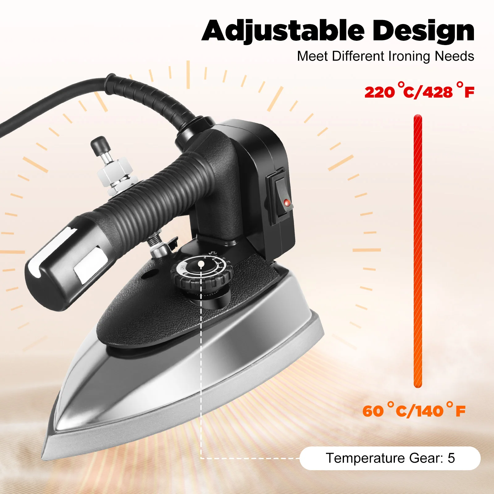 

1200W Industrial Electric Steam Iron, 5 Gears 2 Usage, Dry Ironing & Ironing with Steam, Industrial Electric Iron
