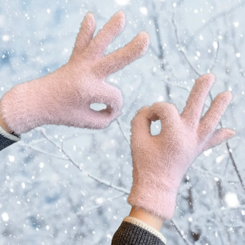 أزياء الشتاء المنك المخملية خمسة أصابع قفازات أفخم الدافئة الباردة واقية قفازات النساء في الهواء الطلق الدراجات بلون Wistiti القفازات #1