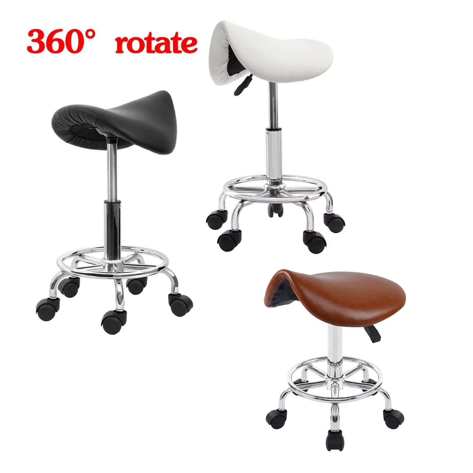 360 °   Drehbarer Hebe-Sattelstuhl, verstellbarer Schönheitssalon-Bürostuhl, Massagestuhl, Friseur-, Tattoo-, Gesichts- und Spa-Hocker, Weiß/Schwarz/Braun