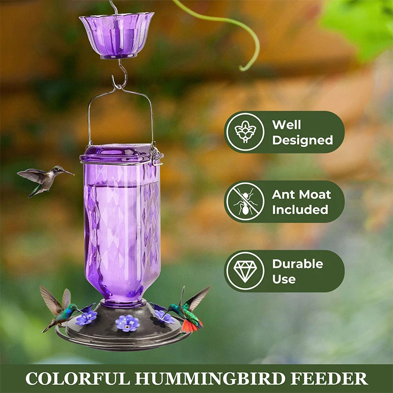 Comedero colgante de cristal para colibrí, Base antiformiga a prueba de fugas para exteriores, exquisita decoración de jardín al aire libre, regalo para padres