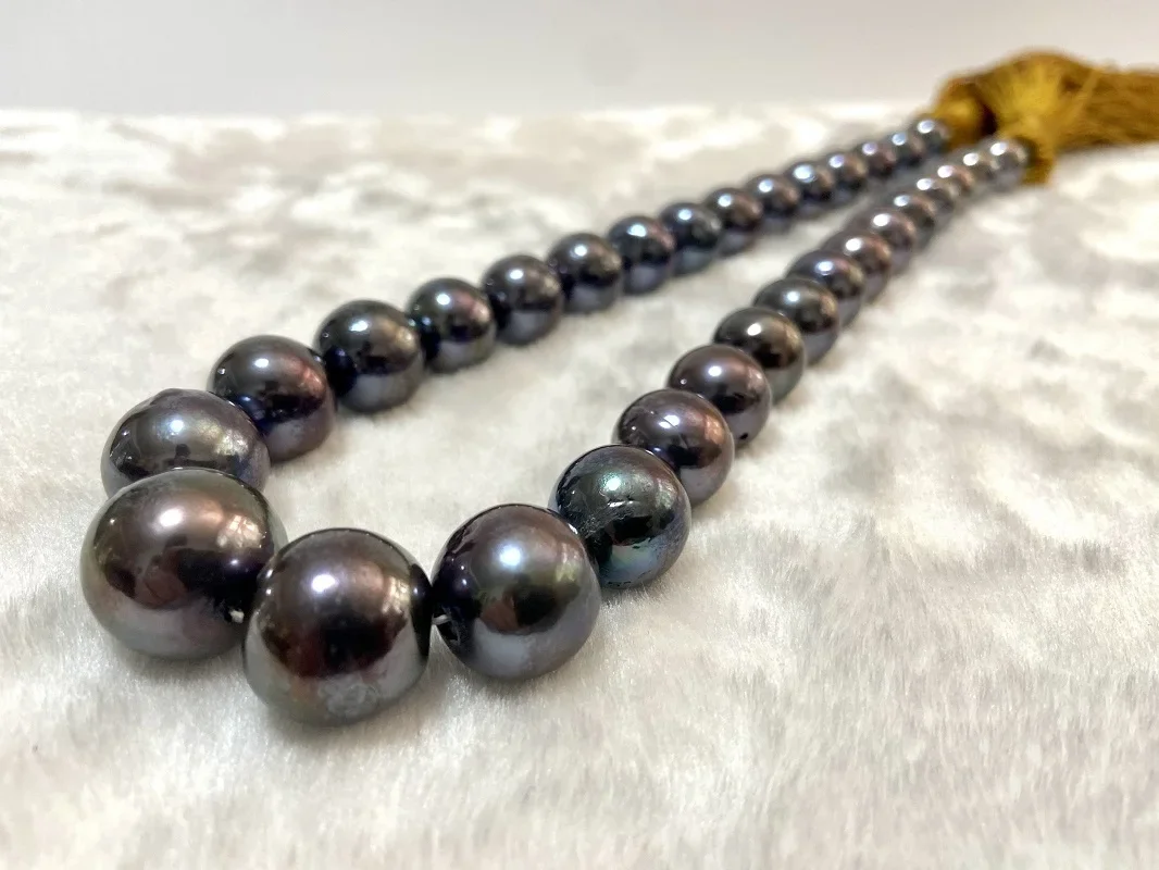 Classic Sea Pearl Necklace for Women 12-17mm Round Black Pearls Jewelry Bright Light Less Flaw 925 Sterling Silver