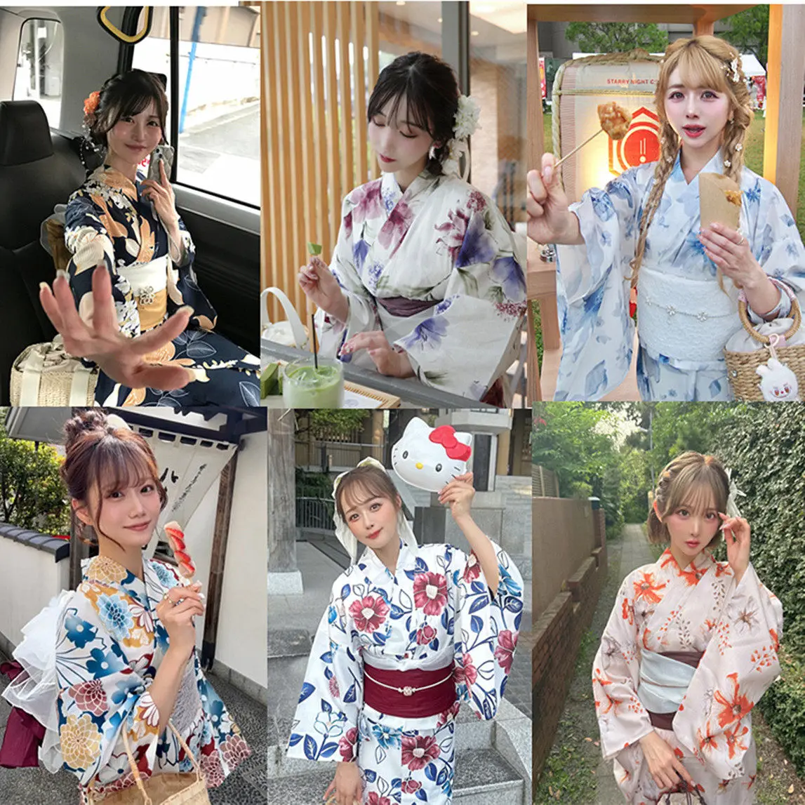 Traditional Women's Kimono Bathrobe Two-Piece Polyester Fabric Authentic Kimono Style Summer New Arrival Ladies' Gown