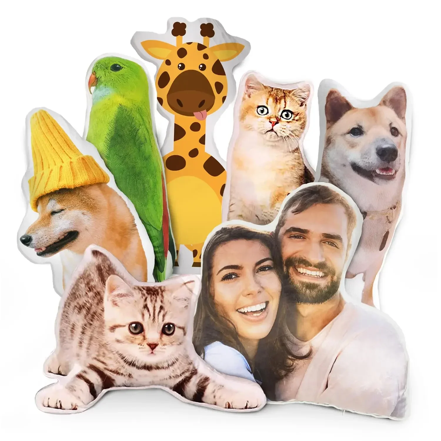 Custom Pet Pillow with Picture, Personalized Dog Cat Face Shaped Photo Pillow, Customized Stuffed Animal Pillows Memorial Gifts