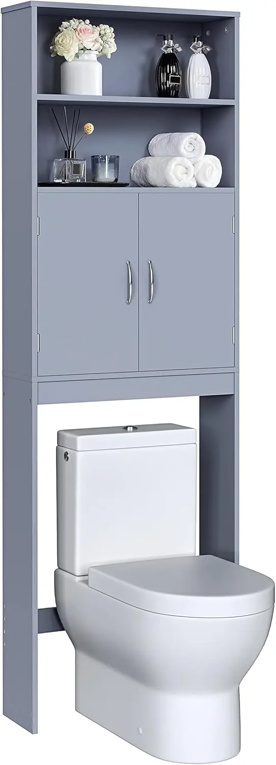 

The Toilet Storage, Taller Bathroom Organizer Space-Saving Storage Cabinet with Adjustable Shelves and Double Doors, 77 in H