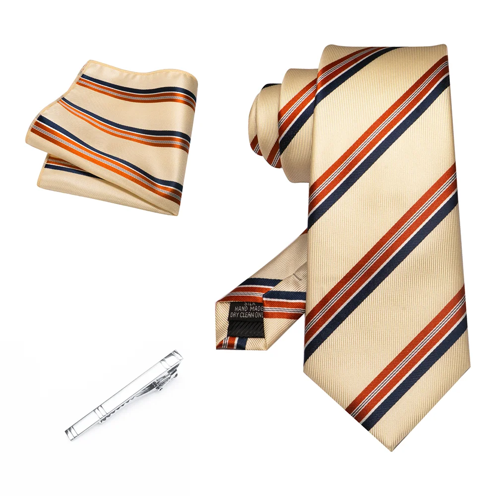 Herren Marineblau Krawatte Rot-Grün Gestreiftes Krawattenset Glänzender Clip Hochwertiges Einstecktuch für Business-Anzüge Anlässe Hochzeit Party – Detail 24