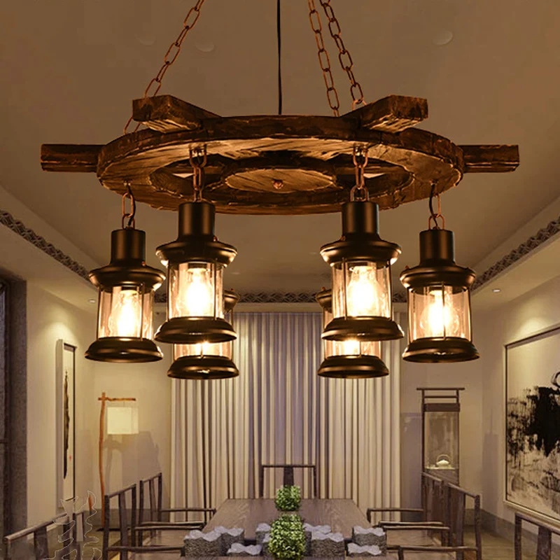 

Industrial Vintage Chandelier Bar Cafe Restaurant Dining Room Light Boat Woodenglass Lamps Living Room Pendant Lamp Headlights