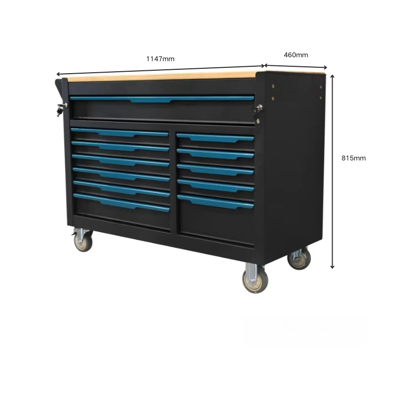 OEM Heavy Duty 12-Drawer Anti-Theft Waterproof Modular Rolling Tool Cabinet with Worktop for Garage Workshop Repair Storage