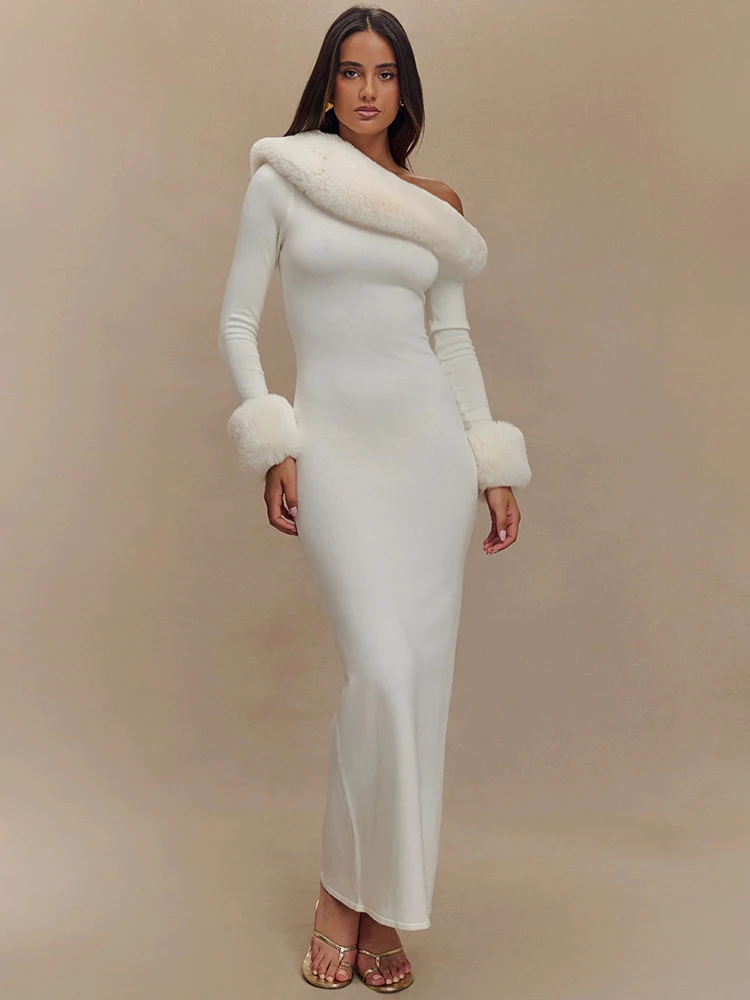 

XIAOTANG сексуальное платье макси с открытой спиной и длинными рукавами, женское платье, элегантное платье на одно плечо, с высоким разрезом, клубные вечерние длинные платья