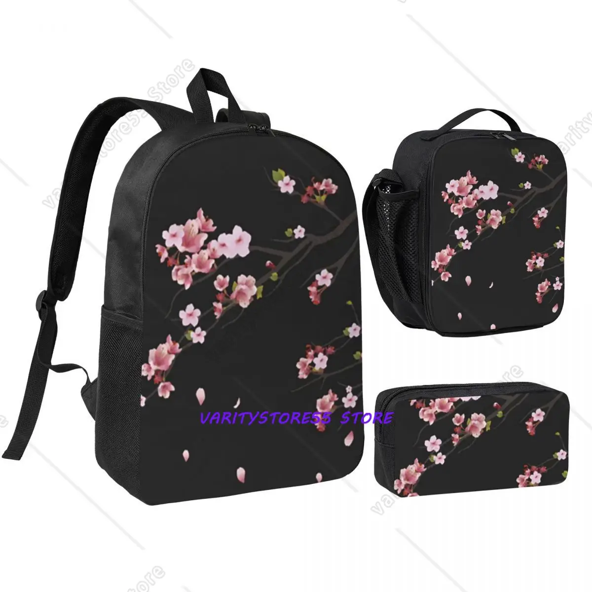 

Japanese Cherry Blossom Pattern Backpack Boys Girls BookBag School Bag Shoulder Bags 3ps Insulated Lunch Bag Pencil Case