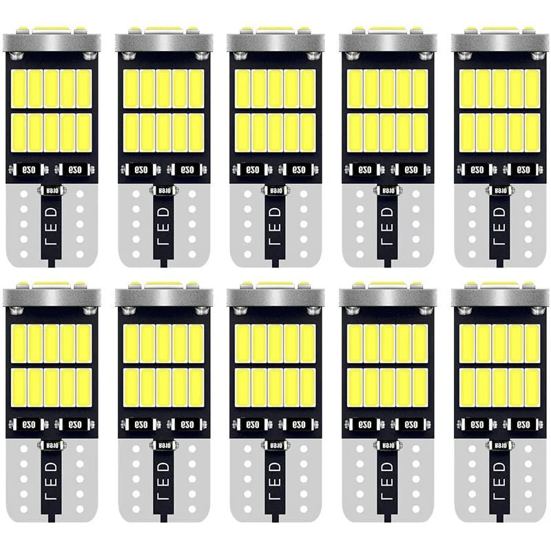 10pcs T10 W5W 194 501 Led Canbus No Error Car Interior Light 26SMD 4014 Chip White Instrument Lights Reading Dome Lamp Bulb