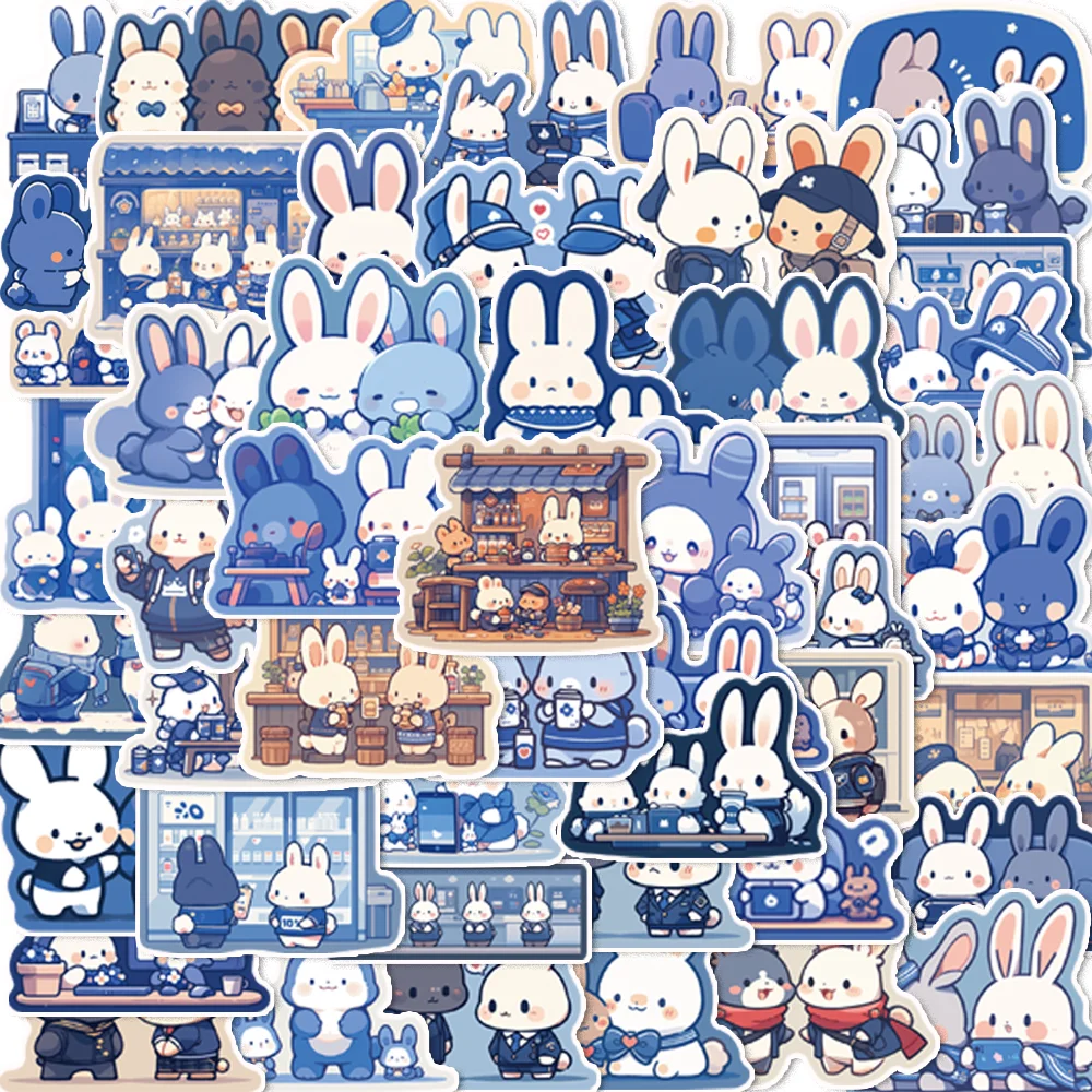 50PCS Blue Bunny Popular Stickers Cute Cartoon Phone Case Notebook Envelope Kawaii  Waterproof Girl's Gift Toys