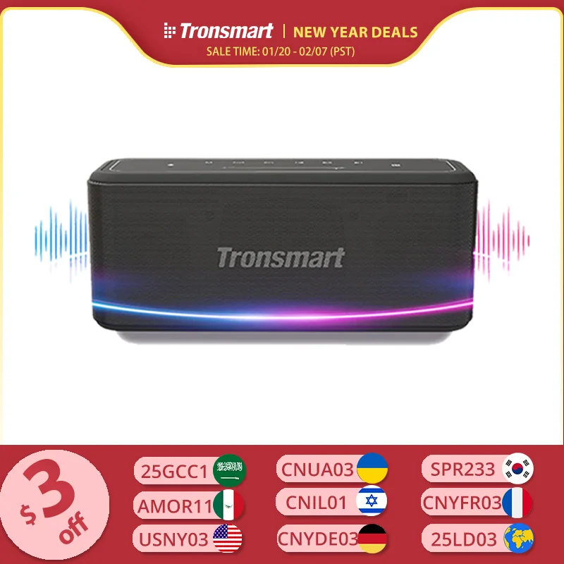 Tronsmart Mega Pro Bluetooth Speaker 60W Portable Speaker Enhanced Bass Column with NFC, IPX5 Waterproof, Voice Assistant