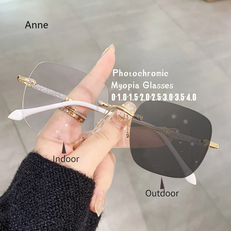 

Women Luxury Brand Photochromic Myopia Glasses Vintage Anti Blue Light Near Sight Eyeglasses Fashion Round Frame Eyewear Diopter