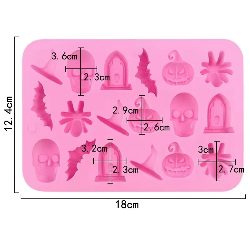 1pcs 18 Cavities Halloween Silicone Molds Ghost Pumpkin Bat Skull Witch Hat for DIY Halloween Chocolate Candy Baking Mold