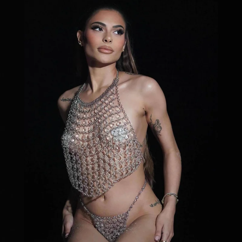 Women Body Totally Hand-made Camisole Chest Chain Tassels Fashion Sexy Bikini Body Chain Nightclub Birthday Party Dance